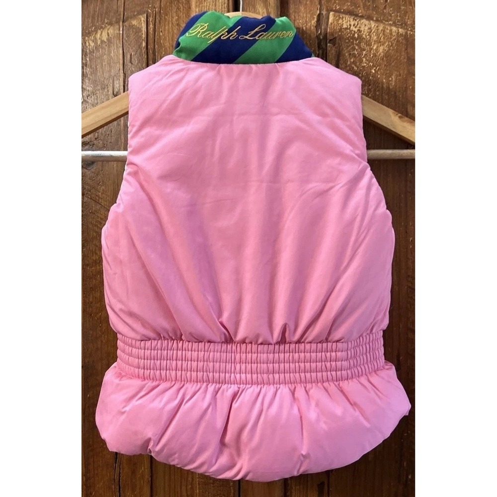 Polo Ralph Lauren Girls Reversible Full Zip Down Vest Hot Pink/White Sz 3